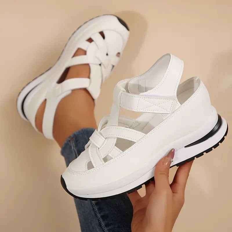 Platform Sandals White Cutout Closed Toe Women's – Casual, Summer, Everyday Comfort Walking