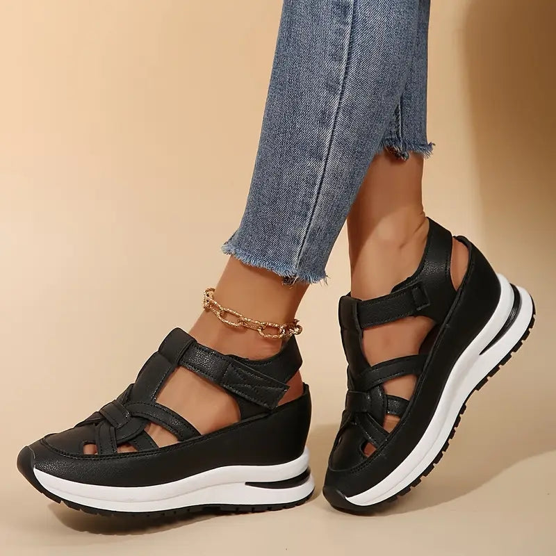 Platform Sandals White Cutout Closed Toe Women's – Casual, Summer, Everyday Comfort Walking