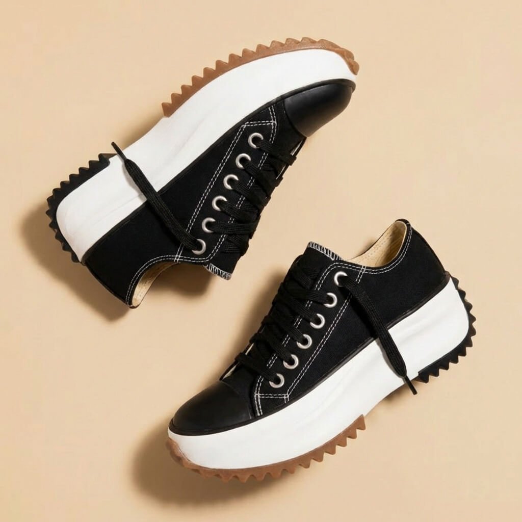 Platform Sneakers Beige Canvas Lace-Up Women's Low-Top Shoes – Casual, Everyday Wear