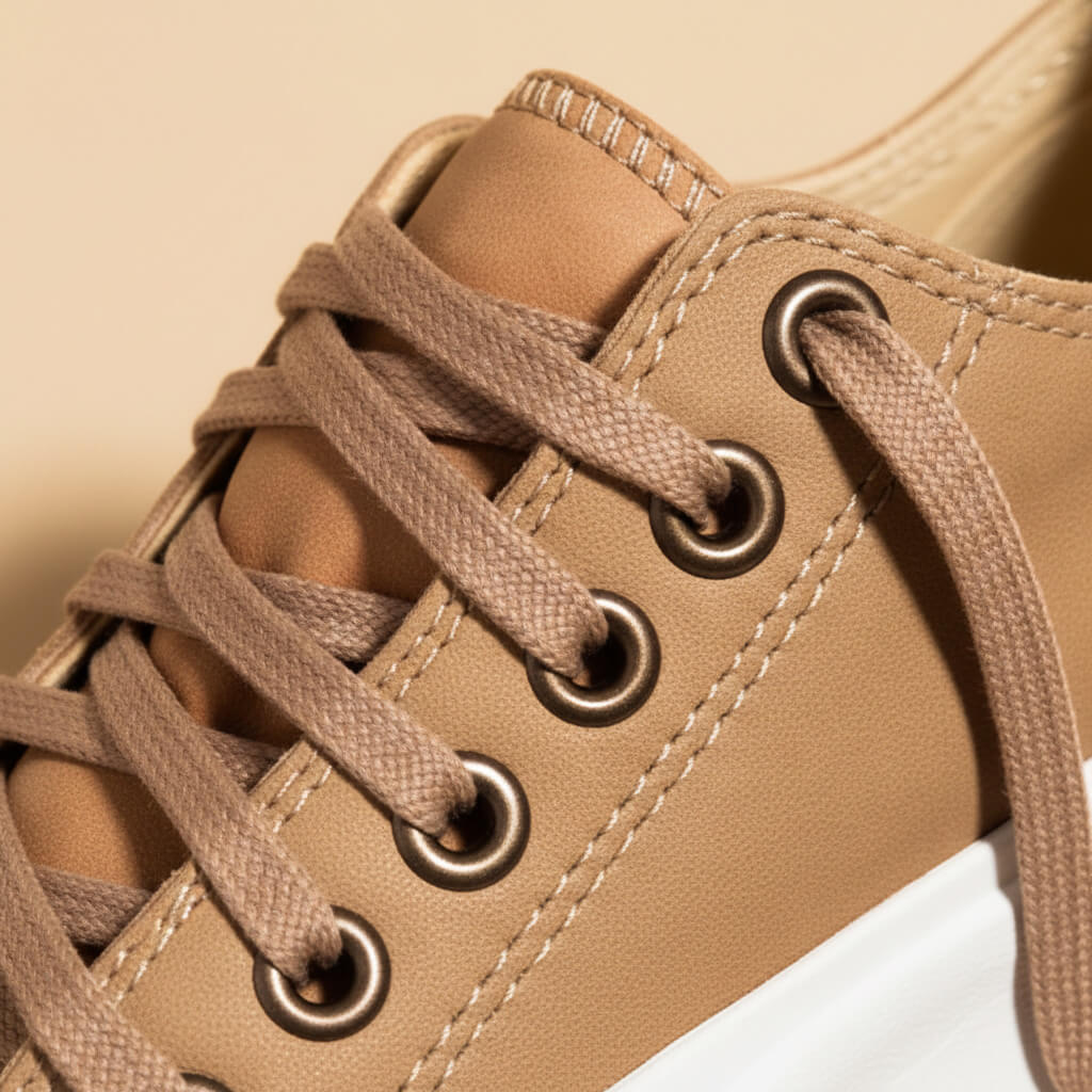 Platform Sneakers Beige Canvas Lace-Up Women's Low-Top Shoes – Casual, Everyday Wear