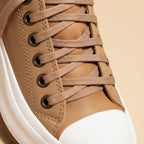 Platform Sneakers Beige Canvas Lace-Up Women's Low-Top Shoes – Casual, Everyday Wear