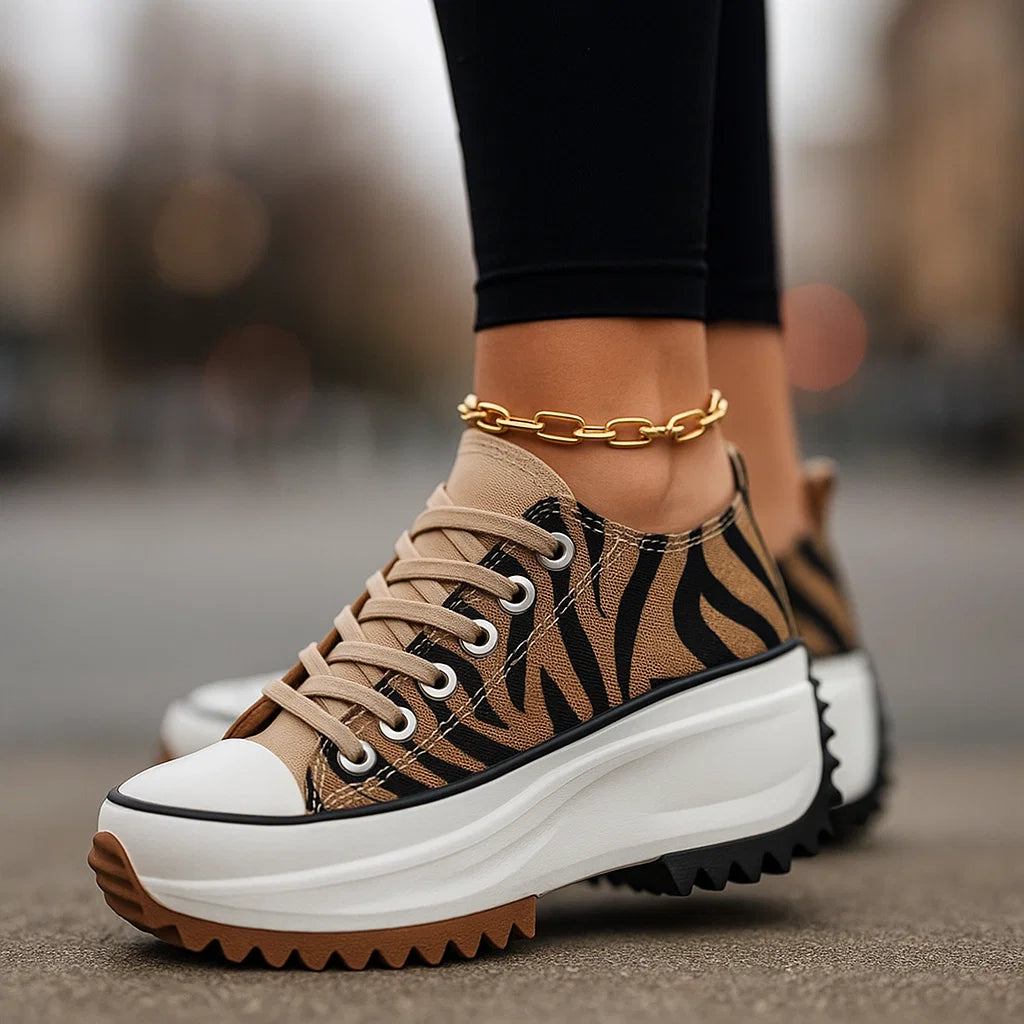 Platform Sneakers Zebra Print Lace-Up Canvas Women's – Casual, Everyday · Faylori