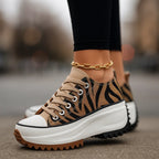 Platform Sneakers Zebra Print Lace-Up Canvas Women's – Casual, Everyday · Faylori