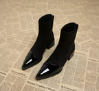 Pointed Toe Ankle Boots Women's Brown Suede Patent Block Heel – Office, Holiday Gift