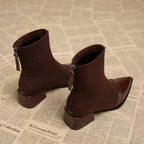 Pointed Toe Ankle Boots Women's Brown Suede Patent Block Heel – Office, Holiday Gift