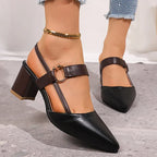 Pointed Toe Block Heel Pumps Women's Slingback Sandals Beige Brown – Office, Casual
