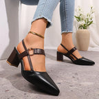 Pointed Toe Block Heel Pumps Women's Slingback Sandals Beige Brown – Office, Casual