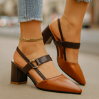 Pointed Toe Block Heel Pumps Women's Slingback Sandals Beige Brown – Office, Casual