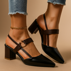 Pointed Toe Block Heel Pumps Women's Slingback Sandals Beige Brown – Office, Casual