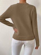 Pointelle Knit Sweater Women's Round Neck Long Sleeve Blue Pullover Top – Casual, Office, Gift