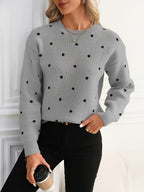 Polka Dot Sweater Women's Crew Neck Long Sleeve Knit Pullover – Casual, Office, Gift