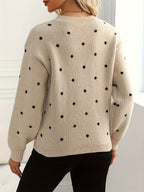 Polka Dot Sweater Women's Crew Neck Long Sleeve Knit Pullover – Casual, Office, Gift