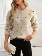 Polka Dot Sweater Women's Crew Neck Long Sleeve Knit Pullover – Casual, Office, Gift