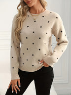 Polka Dot Sweater Women's Crew Neck Long Sleeve Knit Pullover – Casual, Office, Gift