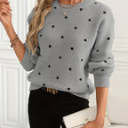 Polka Dot Sweater Women's Crew Neck Long Sleeve Knit Pullover – Casual, Office, Gift