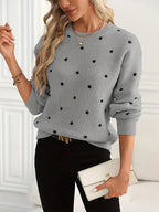 Polka Dot Sweater Women's Crew Neck Long Sleeve Knit Pullover – Casual, Office, Gift