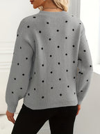 Polka Dot Sweater Women's Crew Neck Long Sleeve Knit Pullover – Casual, Office, Gift