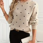 Polka Dot Sweater Women's Crew Neck Long Sleeve Knit Pullover – Casual, Office, Gift