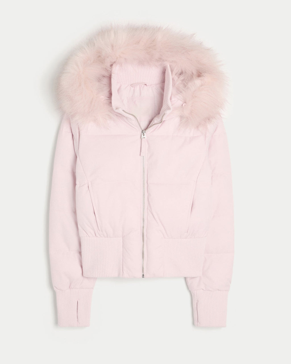 Puffer Jacket Brown Women's Cropped with Faux Fur Hood, Front Zip – Casual, Winter