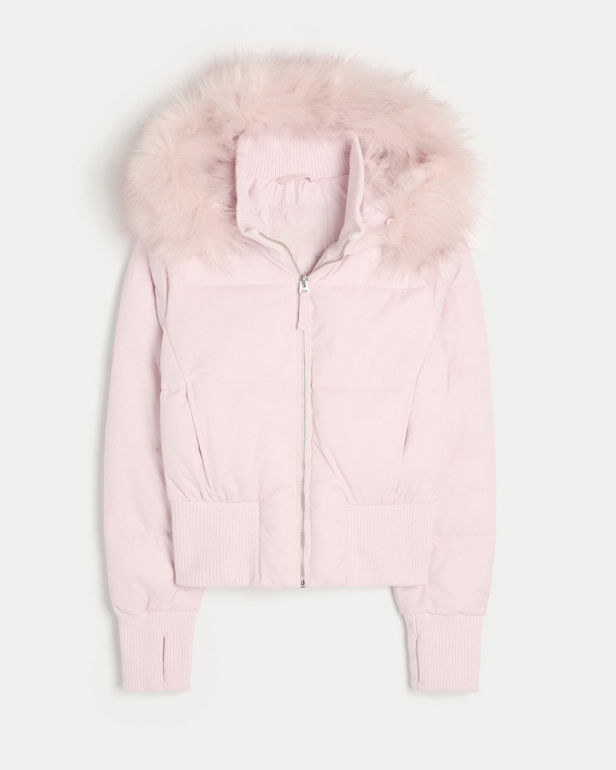 Puffer Jacket Brown Women's Cropped with Faux Fur Hood, Front Zip – Casual, Winter