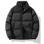 Puffer Jacket Men's Insulated Stand-Collar Corduroy Trim Zip-Up Coat – Casual, Winter Warmth