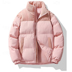 Puffer Jacket Men's Insulated Stand-Collar Corduroy Trim Zip-Up Coat – Casual, Winter Warmth