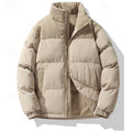 Puffer Jacket Men's Insulated Stand-Collar Corduroy Trim Zip-Up Coat – Casual, Winter Warmth