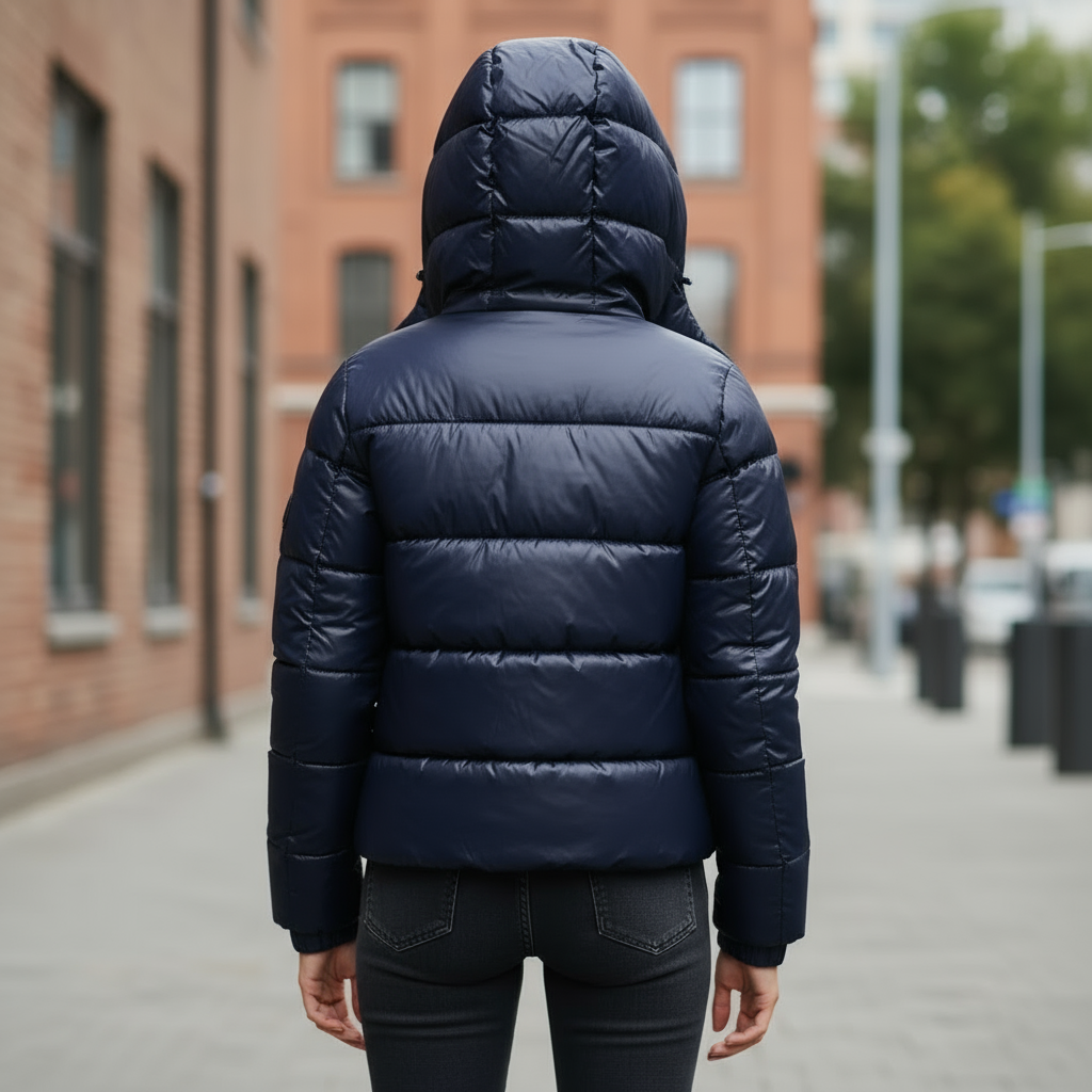 Puffer Jacket Navy Blue Hooded Glossy Women's – Casual, Winter, Everyday Outdoor