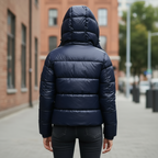Puffer Jacket Navy Blue Hooded Glossy Women's – Casual, Winter, Everyday Outdoor