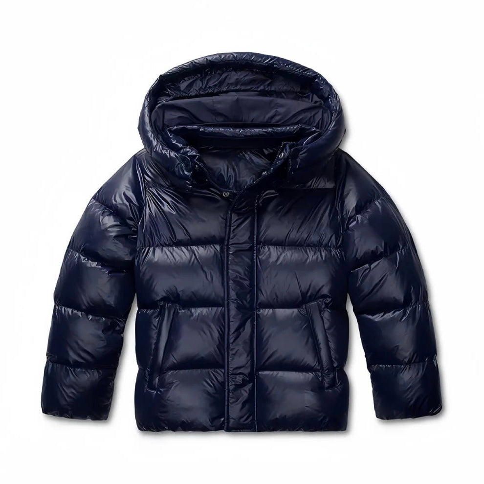 Puffer Jacket Navy Blue Hooded Glossy Women's – Casual, Winter, Everyday Outdoor
