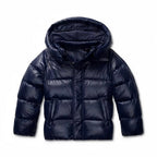 Puffer Jacket Navy Blue Hooded Glossy Women's – Casual, Winter, Everyday Outdoor