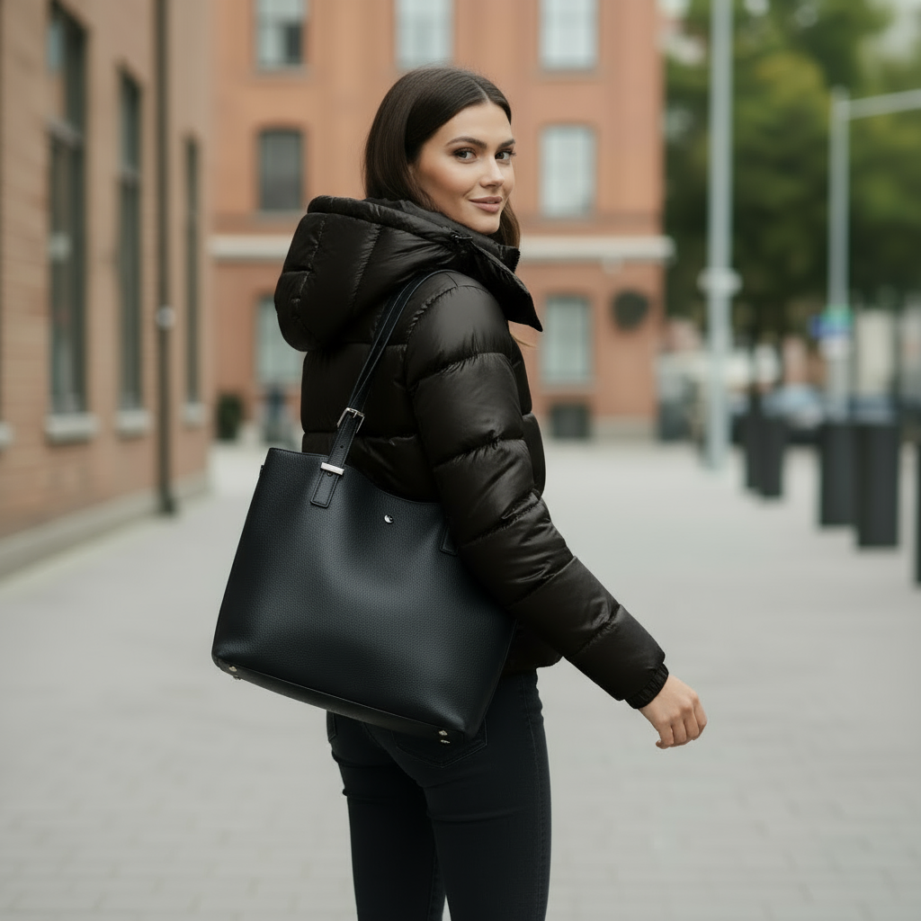 Puffer Jacket Navy Blue Hooded Glossy Women's – Casual, Winter, Everyday Outdoor