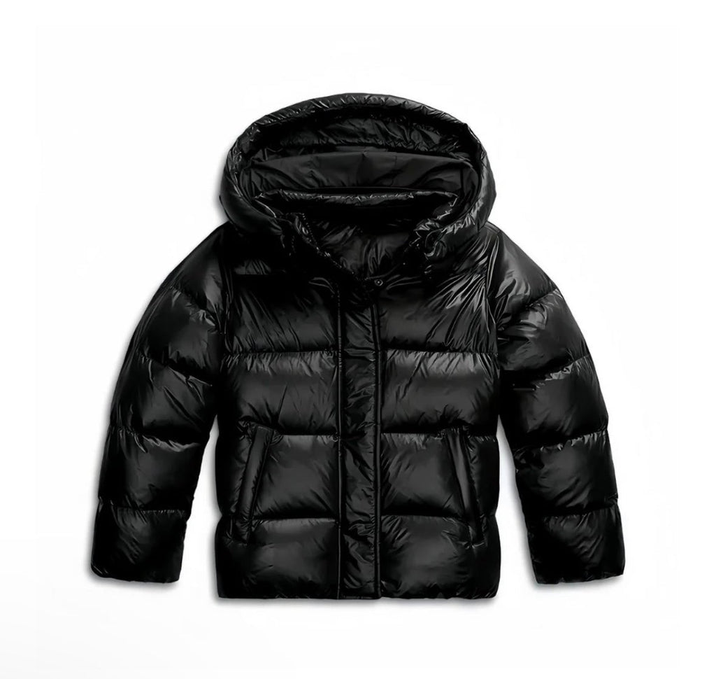 Puffer Jacket Navy Blue Hooded Glossy Women's – Casual, Winter, Everyday Outdoor