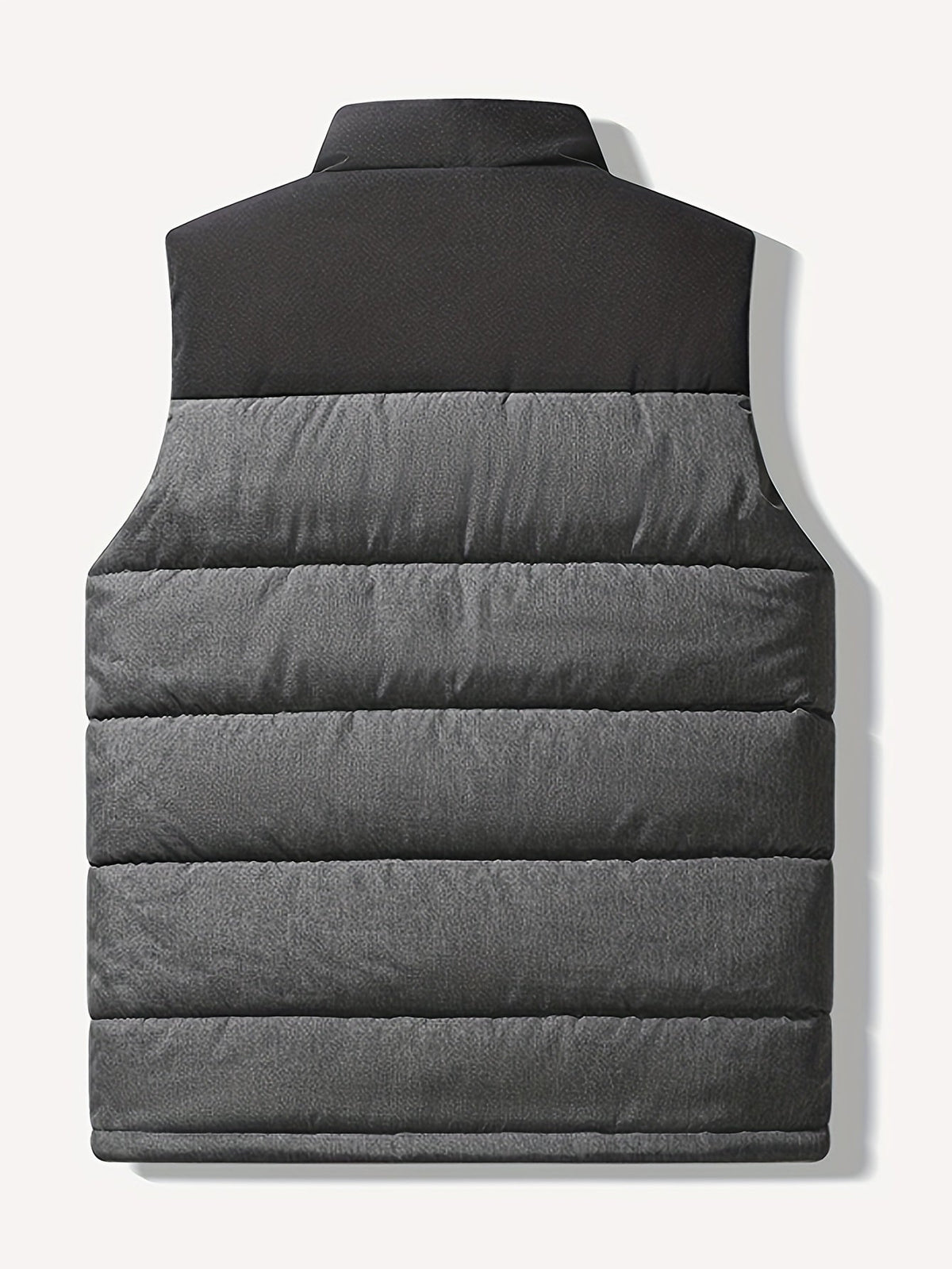 Puffer Vest Men's Insulated Stand-Collar Gray Zip-Pocket – Casual, Winter Outdoor Layering