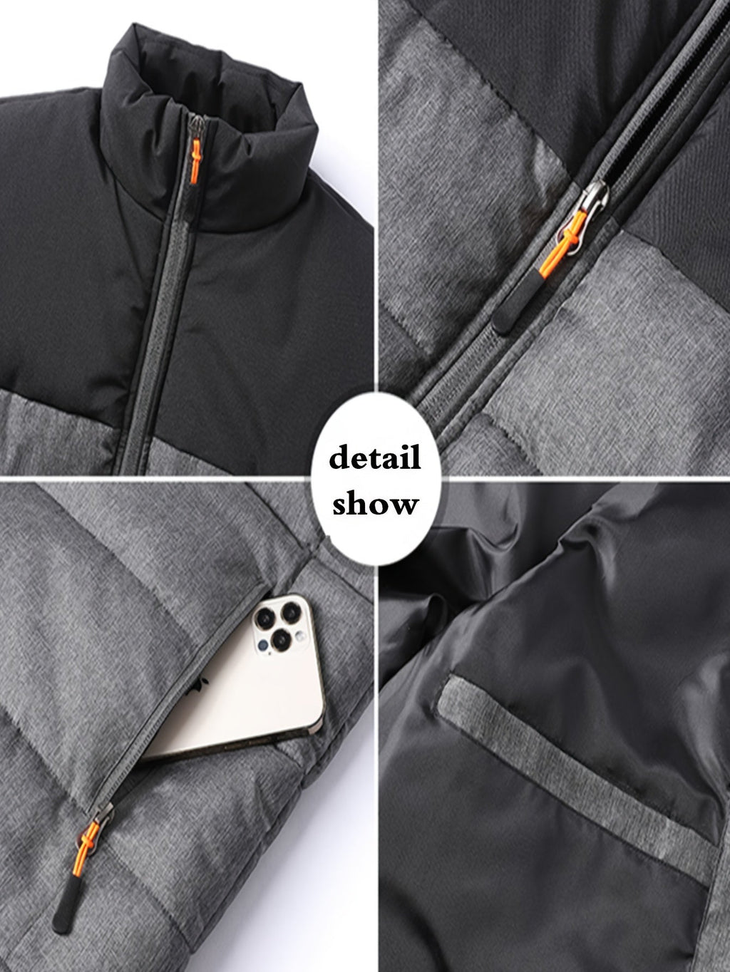 Puffer Vest Men's Insulated Stand-Collar Gray Zip-Pocket – Casual, Winter Outdoor Layering