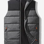 Puffer Vest Men's Insulated Stand-Collar Gray Zip-Pocket – Casual, Winter Outdoor Layering