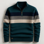 Quarter-Zip Knit Sweater Men's Striped Navy Mock Neck Pullover – Casual, Office, Gift