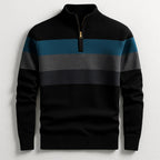 Quarter-Zip Knit Sweater Men's Striped Navy Mock Neck Pullover – Casual, Office, Gift