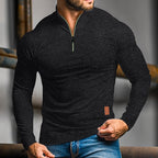 Quarter-Zip Polo Shirt Men's Long-Sleeve Orange Slim Fit Stand Collar – Casual, Office, Gift
