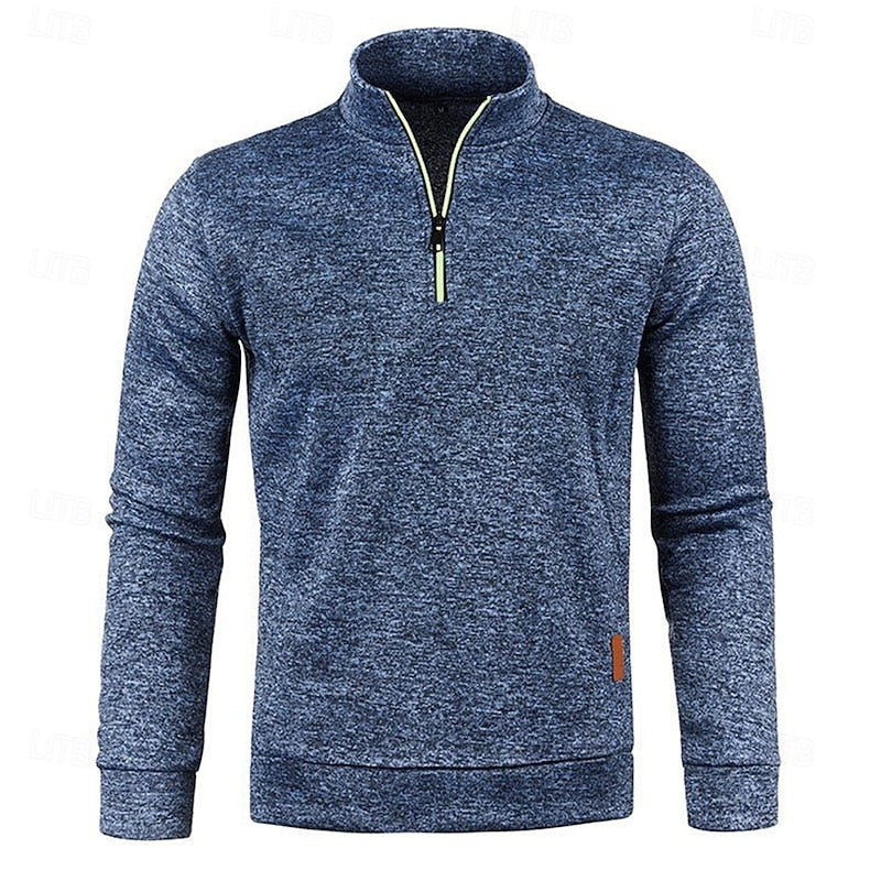 Quarter-Zip Polo Shirt Men's Long-Sleeve Orange Slim Fit Stand Collar – Casual, Office, Gift
