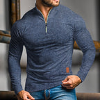 Quarter-Zip Polo Shirt Men's Long-Sleeve Orange Slim Fit Stand Collar – Casual, Office, Gift