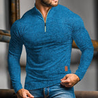 Quarter-Zip Polo Shirt Men's Long-Sleeve Orange Slim Fit Stand Collar – Casual, Office, Gift
