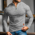 Quarter-Zip Polo Shirt Men's Long-Sleeve Orange Slim Fit Stand Collar – Casual, Office, Gift