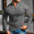 Quarter-Zip Polo Shirt Men's Long-Sleeve Orange Slim Fit Stand Collar – Casual, Office, Gift