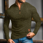 Quarter-Zip Polo Shirt Men's Long-Sleeve Orange Slim Fit Stand Collar – Casual, Office, Gift