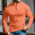 Quarter-Zip Polo Shirt Men's Long-Sleeve Orange Slim Fit Stand Collar – Casual, Office, Gift