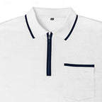 Quarter-Zip Polo Shirt Men's Long Sleeve White with Chest Pocket – Casual, Office, Gift