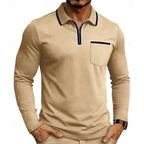 Quarter-Zip Polo Shirt Men's Long Sleeve White with Chest Pocket – Casual, Office, Gift