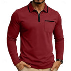 Quarter-Zip Polo Shirt Men's Long Sleeve White with Chest Pocket – Casual, Office, Gift