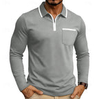 Quarter-Zip Polo Shirt Men's Long Sleeve White with Chest Pocket – Casual, Office, Gift